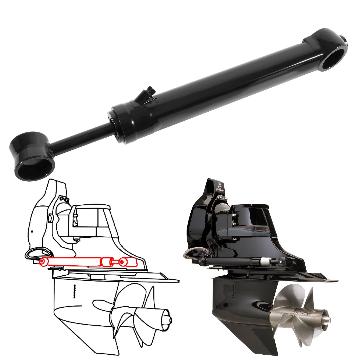 Photo 1 of yourour Stbd Trim Ram Cylinder, Power Trim Replacement for all Mercruiser Bravo I,II, and III,Replace 98704A26,18-2425