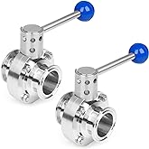 JMCOLMT 1.5 Inch Butterfly Valve Sanitary 2 Pcs Stainless Steel 304 with Pull Handle Tri Clamp Butterfly Valve