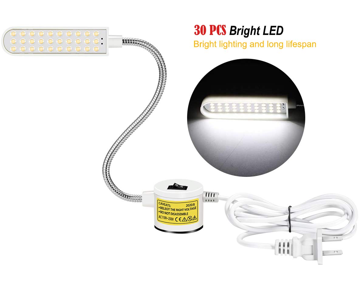 Sewing Machine Light LED Flexible Gooseneck Work Lamp with Magnetic Mount Base for Workbench Lathe Drill Press