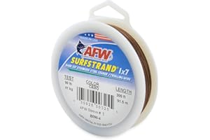 AFW American Fishing Wire Surfstrand Bare 1x7 Stainless Steel Leader Wire - Fishing Leader Line for Saltwater, 20lb Test - 325lb Test in Bright, Camo in 30ft, 300ft, 600ft and 1,000ft Lengths