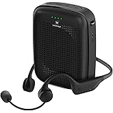 Voice Amplifier with Wireless Earhook Microphone, 15W Portable Mini PA System Megaphone with Easy Bluetooth Mic & Long Battery for Teachers, Tour Guide, Public Speaking, Coach, Elderly - A007