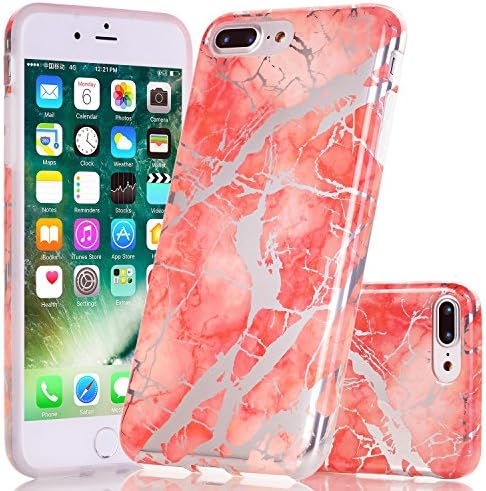 iPhone 7 Plus Case, Wastou [Marble Pattern Series] Slim Fit Anti-Shock Frosted TPU Protective Cover Case for Apple iPhone 7 Plus (2016) / iPhone 8 Plus (2017) (Red Silver)