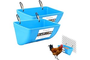WISMOIER 2 Pack Chicken Feeder Feed Trough with Clips Hanging Fence Feeders for Goat Duck Sheeple Piglets Horse Chicken Deer Goose, Pig Poultry Feed Trough Bucket