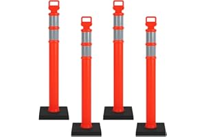 FURNDOOR 45" Delineator Post Cone 4-Pack, Orange Traffic Delineator Cones with Reflective Collar & Rubber Base for Garage/Driveway Caution Signs
