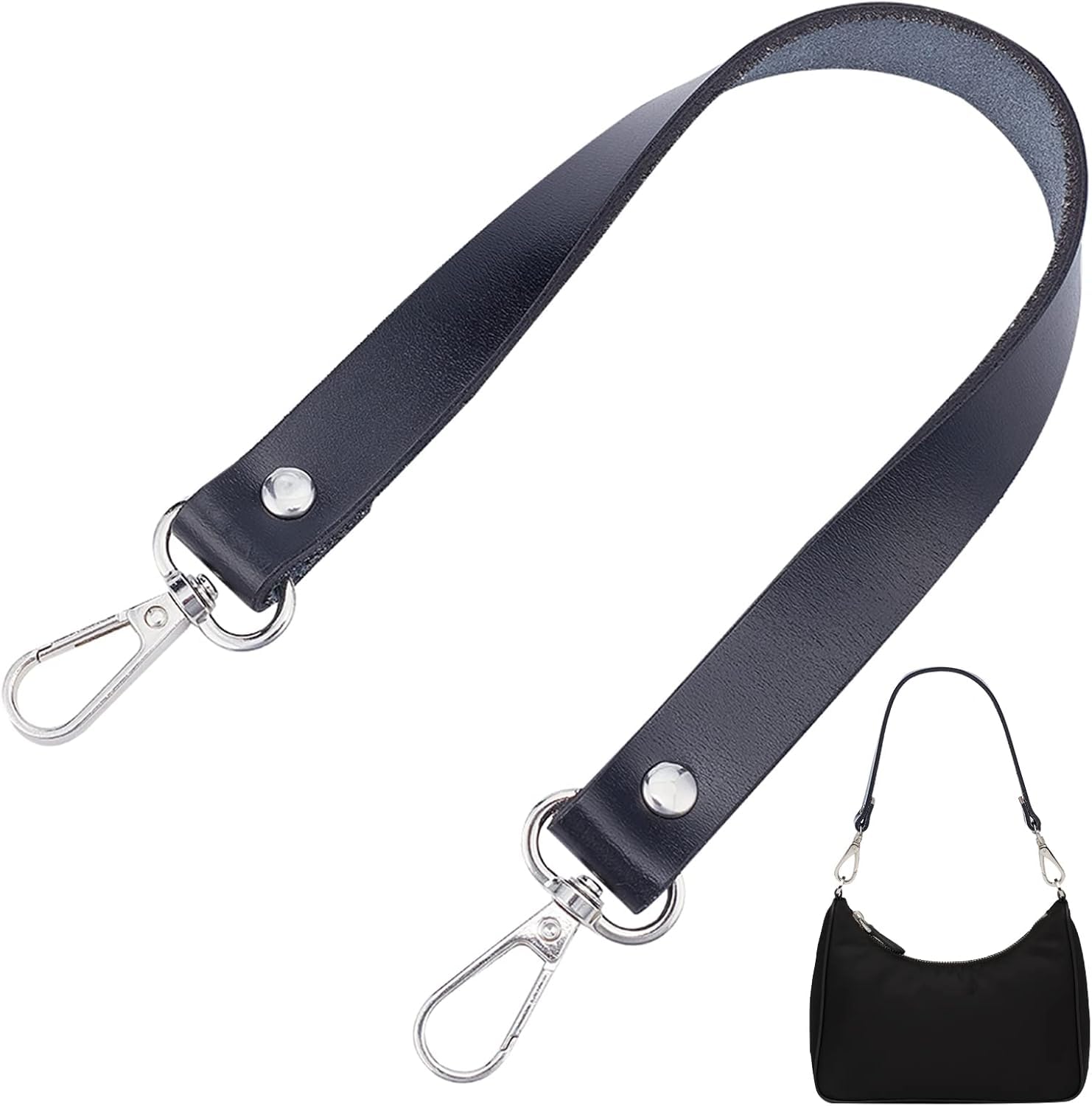 WADORN Leather Purse Handle Strap, 37.3cm Short Leather Handbag Handle Cowhide Leather Shoulder Bag Strap with Swivel Clasps for DIY Tote Crochet Bag Making Accessories