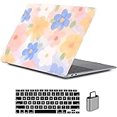 LanBaiLan Laptop Plastic Hard Shell Protective Case, Compatible for New MacBook Air 13 inch 2020 2019 2018 Release A2337 M1 A2179 A1932 Retina Display with Touch ID & Keyboard Cover, Paint Flower