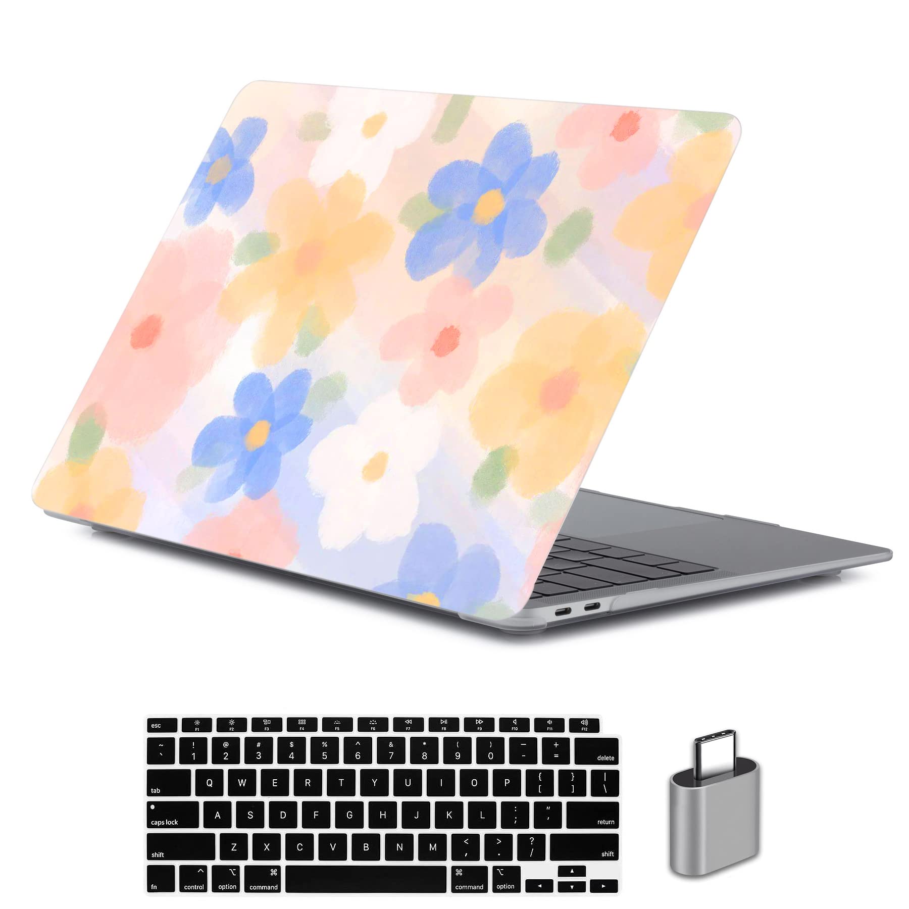 Photo 1 of LanBaiLan Laptop Plastic Hard Shell Protective Case, Compatible for New MacBook Air 13 inch 2020 2019 2018 Release A2337 M1 A2179 A1932 Retina Display with Touch ID & Keyboard Cover, Paint Flower