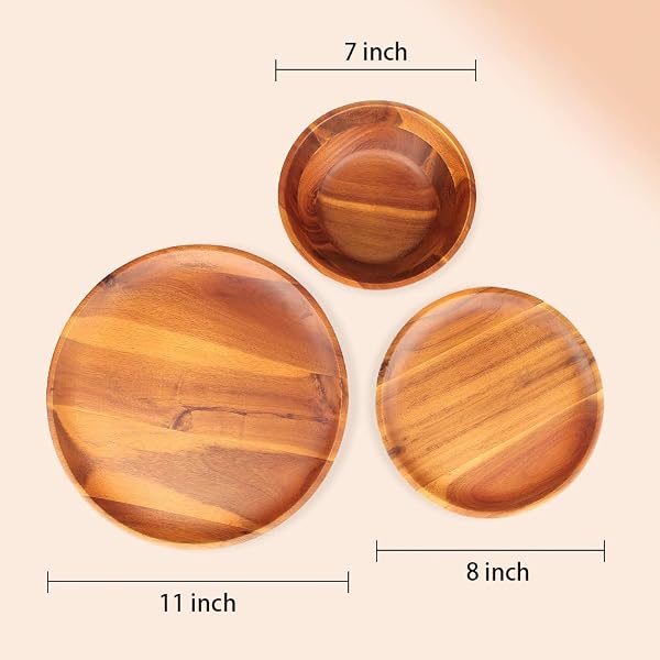 AIDEA WOOD DINNERWARE SET 12PCS ACACIA WOOD TABLEWARE SET, DISHES SET FOR 4