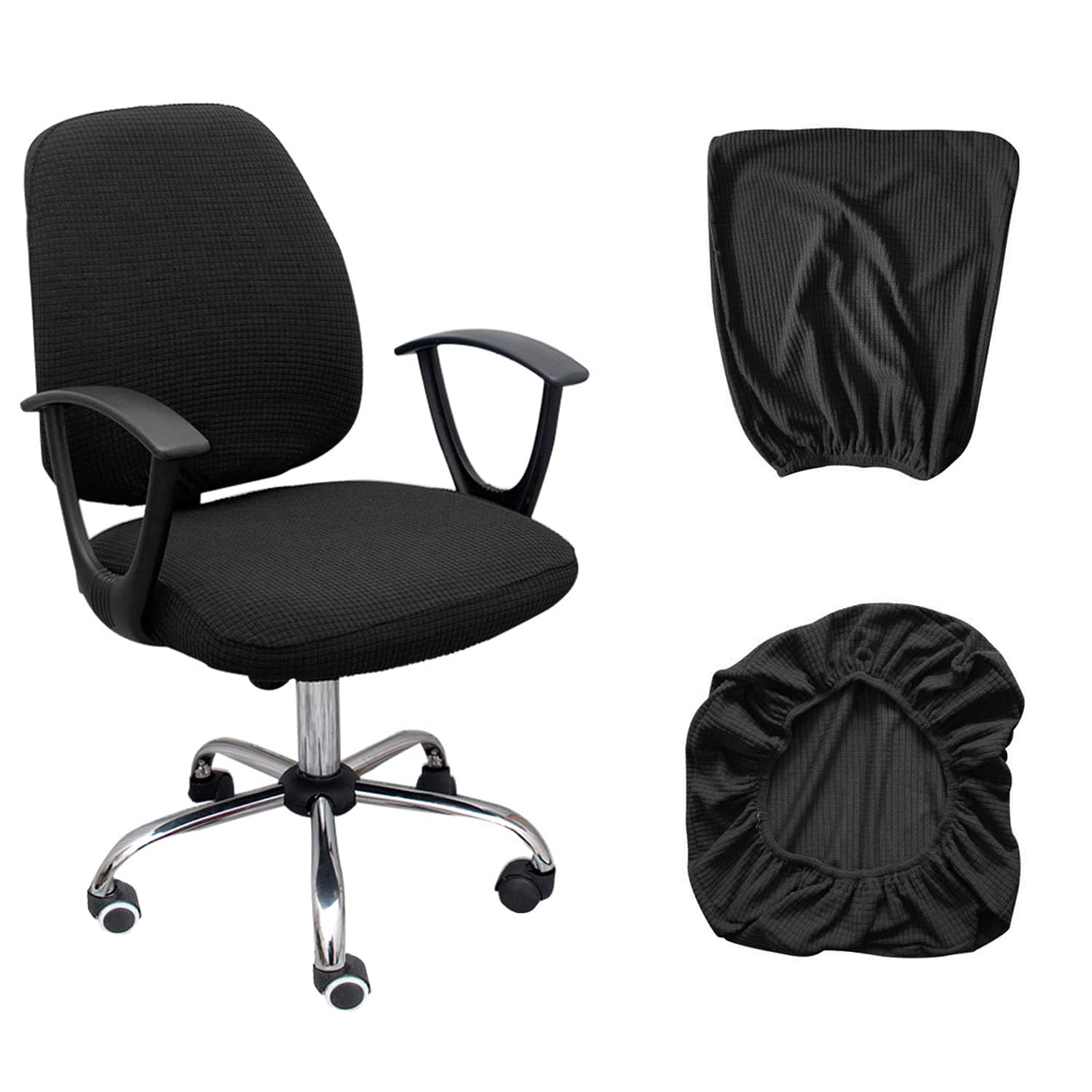 NINVVS 2-piece black seat cover, including 1 cushion and 1 backrest, polar fleece corn plaid split chair cover, office home computer chair cover, office chair elastic seat cover