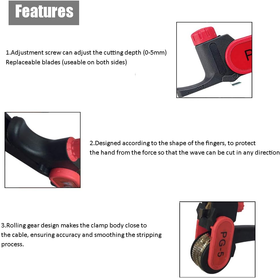Ratchet Wheel Type Stripper,Cable Knife PG-5 Cable Stripper for 25mm Comm/PVC/LV Cable Stripping Tool - Image 5