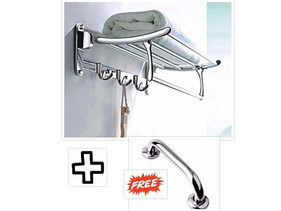 Fortune Stainless Steel Folding Towel Rack (24 inch) + Free Stainless Steel Grab Bar