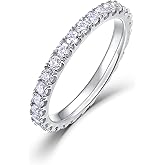 WES 925 Sterling Silver D Color VVS1 Lab Created Moissanite Wedding Band Full Eternity Stackable Wedding Rings for Women, Size 5-8