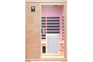 KUNSANA Far Infrared Sauna,Home Sauna,Low EMF Indoor Saunas for Home 2 Person 1,750watt,360° Surround Carbon Crystal Heating Panel-Chromotherapy Lighting-Bluetooth-Canadian Hemlock