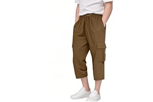 Boys Cargo Shorts Toddler Kids Fit Below Knee Capri Cargo Pants Teens Cotton Straight Leg Long Shorts with Drawstring Pocket