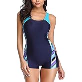 sand's coast Womens Boyleg One Piece Athletic Swimsuits with Shorts Sport Bathing Suit Racerback Swimwear Teens Girl