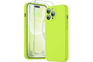BossKiss Compatible with iPhone 14 Pro Max Case, Silicone Upgraded [Camera Protection] [2 Pcs 9H Screen Protector], Soft Anti-Scratch Microfiber Lining, 6.7 inch, Fluorescent Green