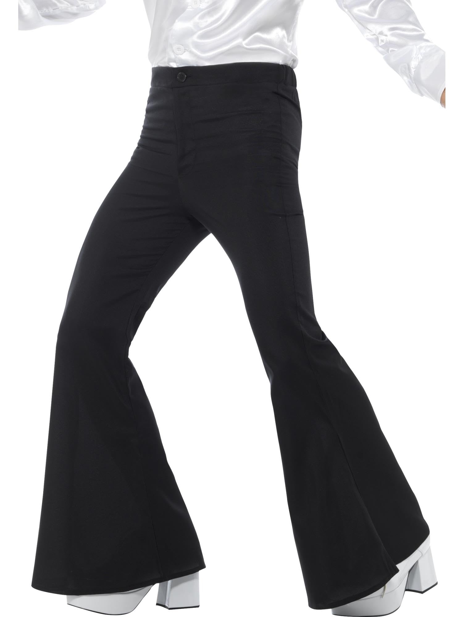 Smiffys Men's 1960s Groovy Black Flared Trousers, Retro Hippie Costume, Vintage Fancy Dress for Adults, 60s Themed Party Outfit, Halloween & Carnival Dress Up