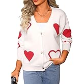 EHSUYAB Women Cute Heart Cardigan, V Neck Open Front Button Down Valentines Sweater, Long Sleeve Drop Shoulder Soft Sweaters