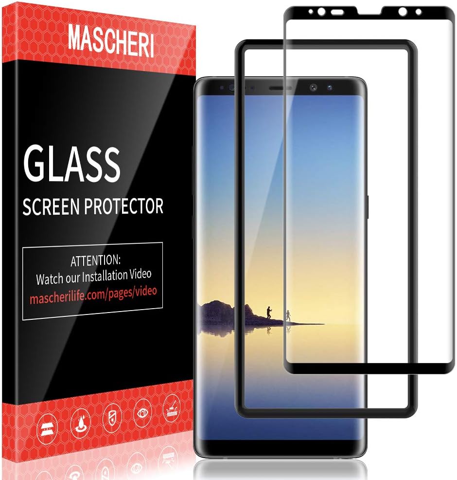 MASCHERI Screen Protector Compatible with Samsung Galaxy Note 8 3D Full Coverage Tempered Glass Alignment Frame Easy Installation Screen Protective Film Black