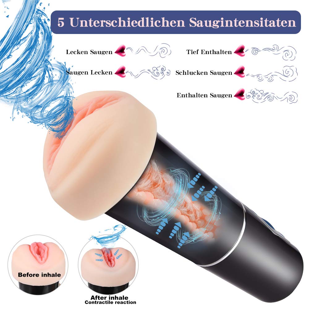(2019 Neu) Elektrischer Masturbieren für Mann mit 5 Saugintensitäten Automatische Masturbatoren 10 Vibrations modi Mastubator Mann Taschenmuschi Sexspielzeug Männer Realistische Vagina Muschi