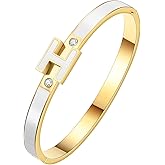 fekang H Bangle Bracelet for Women - 18K Gold Plated Stainless Steel Enamel Bracelet - Fashion H Letter Jewelry - Elegant Gift for Women