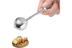 MAOMAOCHA Powdered Sugar Shaker Duster, Flour Sifter for Baking, Baker's Dusting Wand Dispenser with Spring-Operated Handle One-Handed Operation, Stainless Steel Spices Sugar Strainer Steeper Tea Balls