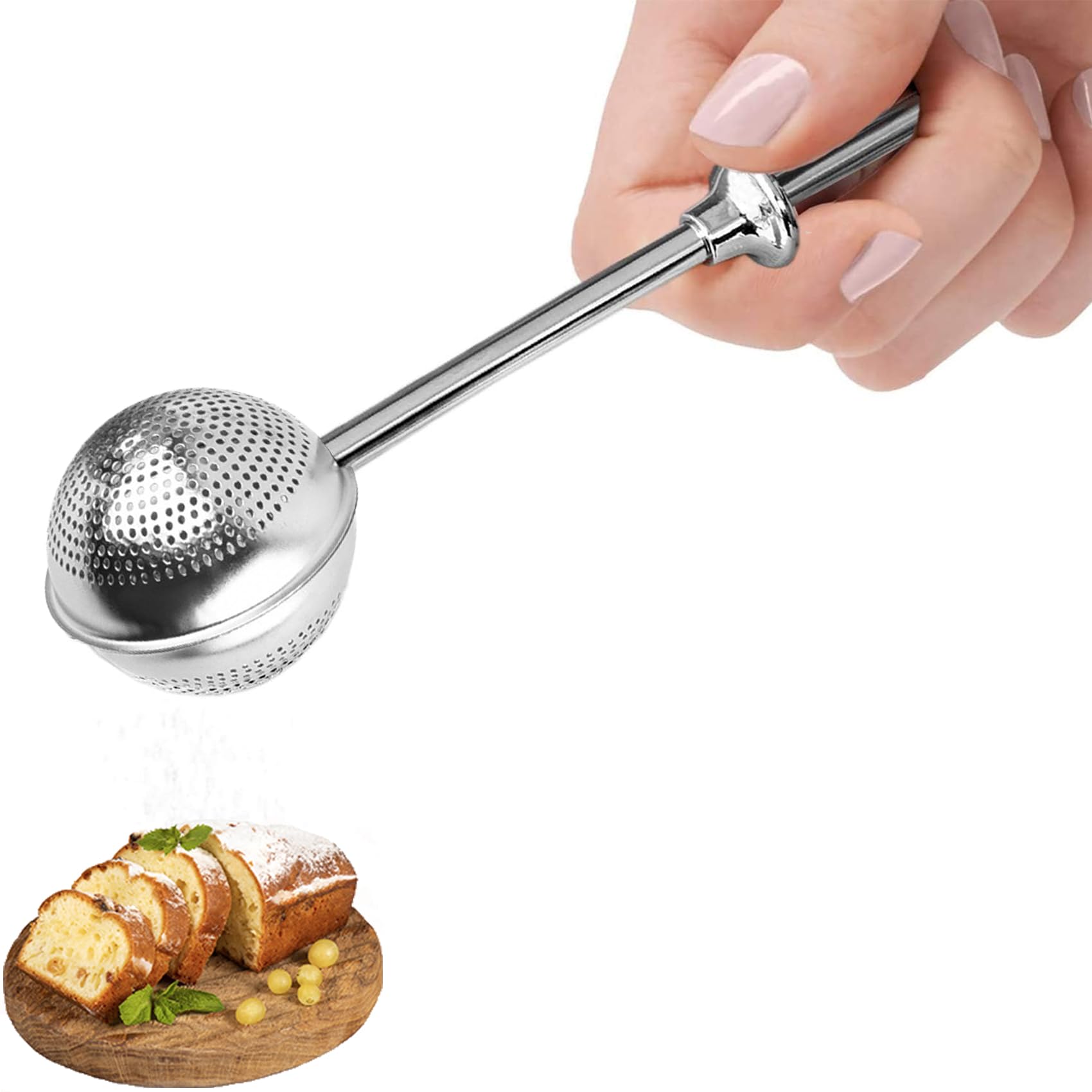 304 Stainless Steel Baker's Dusting Wand, Powdered Sugar Shaker Duster Sifter, One Handed Flour Duster for Sifting Flour Sugar Spices, Baking Tool for Bread Cakes Pastry Kitchen Accessories