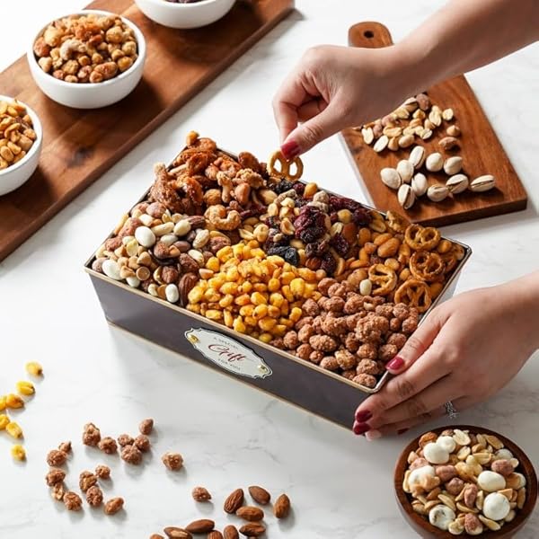 BROADWAY BASKETEERS THANK YOU NUTS GIFT BASKET – ASSORTED 6 GOURMET VARIETY NUTS, TRAIL MIXES, SWEETS SNACK FOOD BOX, HEALTHY GIFTS, MEN & WOMEN, TEACHER, CORPORATE, EMPLOYEE APPRECIATION