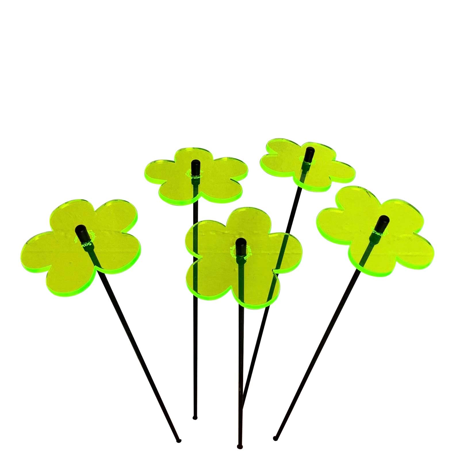 Glowing Blossom SunCatcher Garden Decor Ornaments Set of 5 Decorative Garden Stake 25cm/9.8 inch high Outdoor Yard Accessory Gardeners Gift, Colour:fluorescent Green