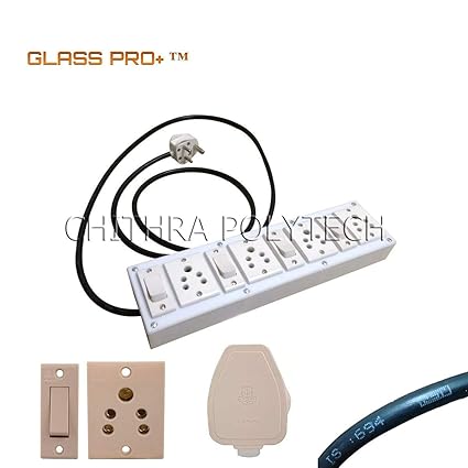 Glass Pro+ High End Extension Cord 3 Core with 4 Individual Switches Junction Box 5 Meter, Ivory (5 Meter)