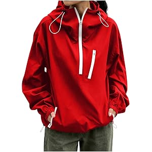 Sblioda Rain Jacket Women Half Zip Lightweight Waterproof Windproof Coat | Outdoor Windbreaker Raincoat with Hood, Casual Hik