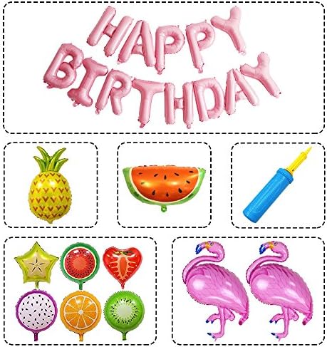 Summer Party Balloon Decoration Kit, Flamingo Pineapple Watermelon Balloons, Happy Birthday Banner Balloons, Hawaiian Party