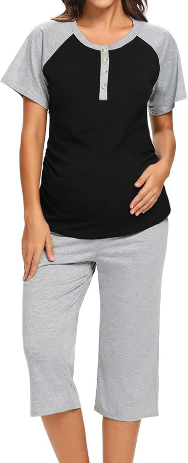 Amazon.com: Lu's Chic conjunto de pijama de maternidad para mujer, pijama de lactancia Capri para lactancia materna, ropa de salón: Clothing