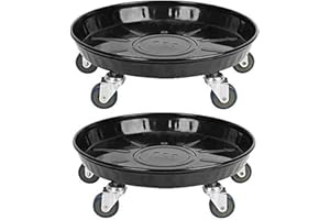 SIAMO Plant Caddies with Wheels Rolling Large Metal Heavy Duty Plant Stand with Wheels Moveable Planter Saucer Pot Mover Plant Dolly for Indoor Outdoor Use 14 inches 2 Pcs Black