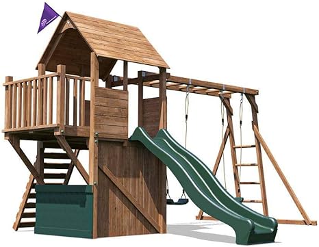 outside playhouse with slide