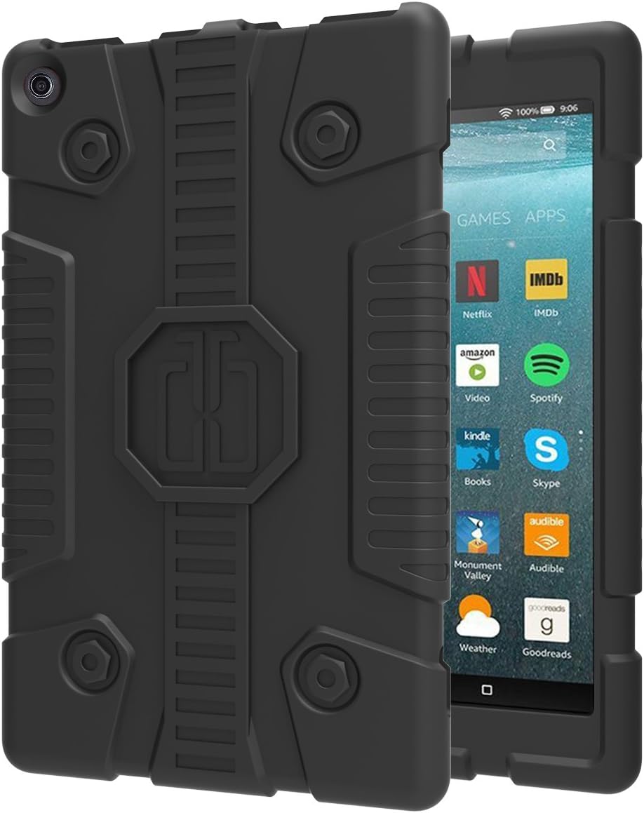 TsuiWah Case for All-New Kindle Fire HD 8 Tablet-Anti Slip Shockproof Kids Friendly Lightweight Protective Silicone Case for Fire HD 8(7th Gen,2017 Release),(6th,2016)(5th,2015)(4th,2014), Black