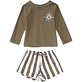 MODNTOGA Baby Boy Girl Swimwear 2Pcs Long Sleeve Swim Bathing Suit Set Toddler Kids Funny Sun Graphic Swimsuits Beach Wear