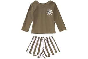 MODNTOGA Baby Boy Girl Swimwear 2Pcs Long Sleeve Swim Bathing Suit Set Toddler Kids Funny Sun Graphic Swimsuits Beach Wear