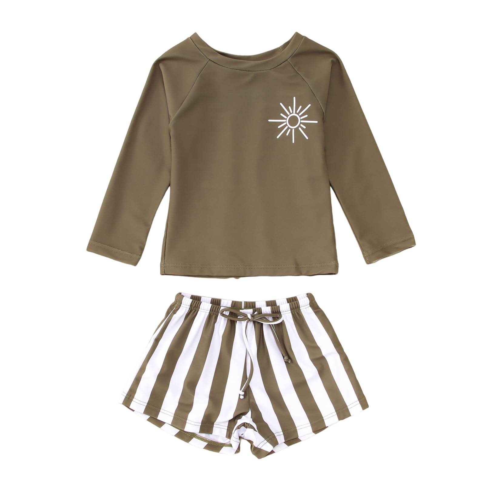 Photo 1 of MODNTOGA Baby Boy Girl Swimwear 2Pcs Long Sleeve Swim Bathing Suit Set Toddler Kids Funny Sun Graphic Swimsuits Beach Wear (Green, 3-4 Years)