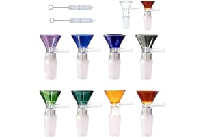 10PCS 14mm Glass Bowl - Lab Short Stem Funnels - Heat-Resistant Borosilicate Glass Funnel Including 8 Bowls and 2 Cleaning Br