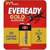 Eveready Gold Alkaline 9V Batteries, 1 Pack of 9 Volt Batteries