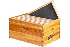 MAYBEE 8-Frame Beehive Box Langstroth Deep Brood Box Dipped in 100% Beeswax Includes Wooden Frames & Waxed Foundations (Unassembled)