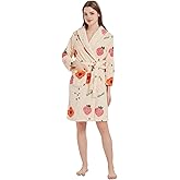 YGZZFYH Women's bathrobe Floral Strawberry Print Wrapped Belted fleece Lounge Robe, Casual Pocket Shawl Collar Thermal Robe