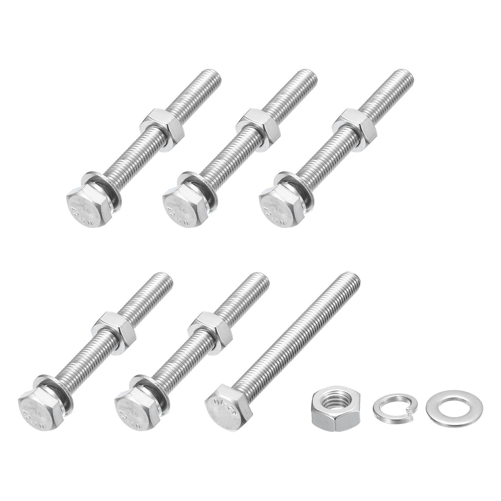METALLIXITY Hex Head Screws Bolts, Nuts, Flat & Lock Washers Kits (M10-1.5x90mm) 6 Set, Stainless Steel Fully Threaded Machine Screws Bolt Set - for Home Appliance Equipment