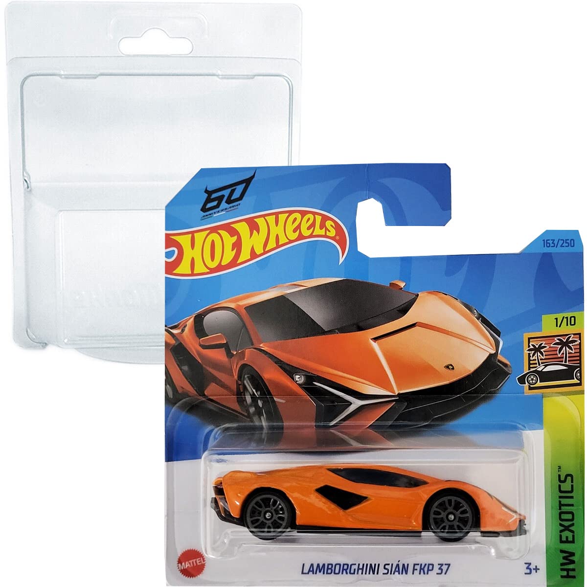 Hot Wheels Lamborghini Sian GKP 37 HW Exotics 1/10 (163/250) HKH93 Short Card Mattel 2023 + Blister & Card Protector Pack Friki Monkey