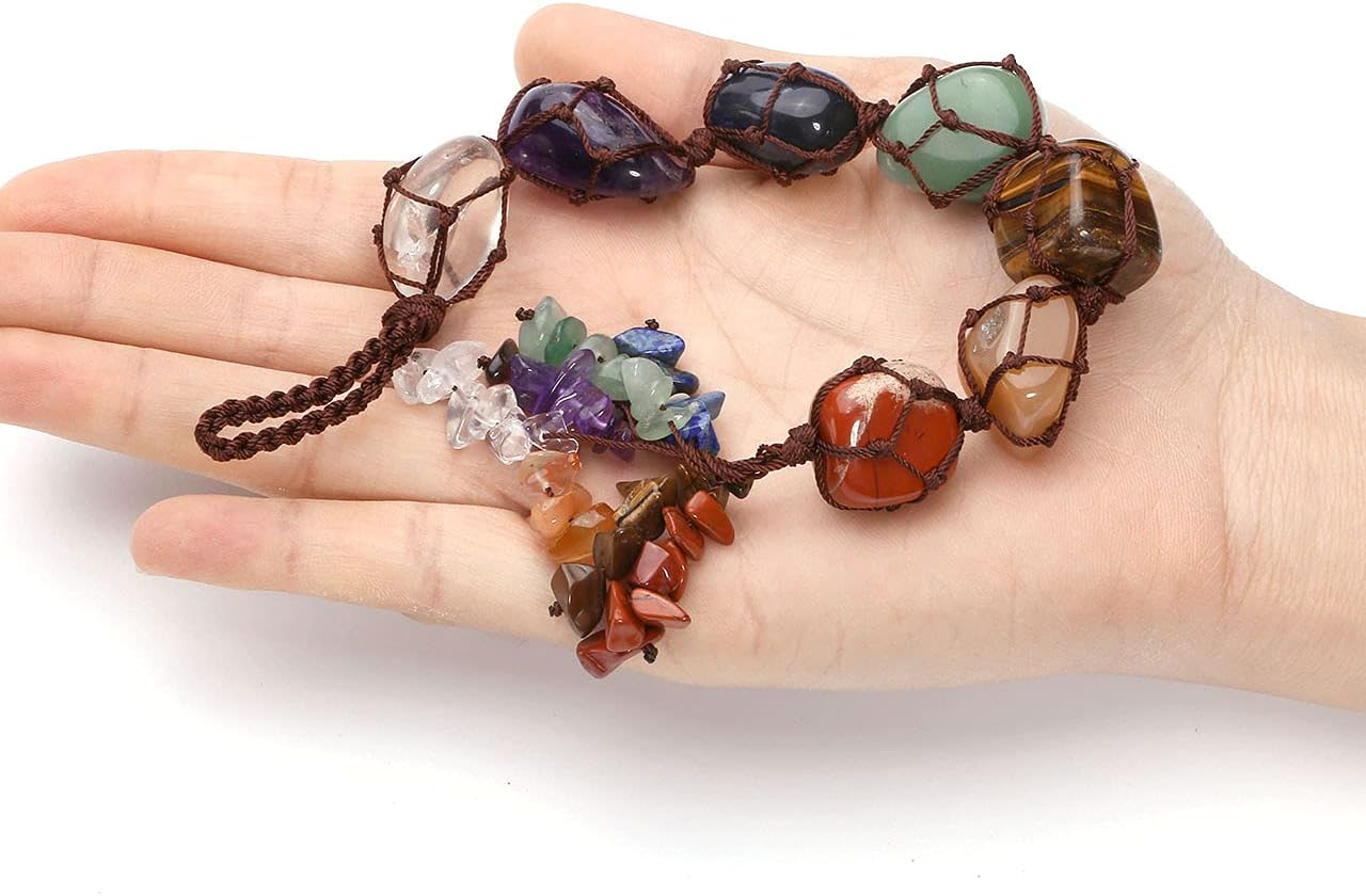 VadiForest 7 Chakra Gemstone Reiki Healing Crystals Hanging Ornament Tumbled Palm Stones Tassels Fengshui Home Indoor Decoration for Good Luck Yoga Meditation Protection: Home & Kitchen