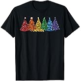 Cute Rainbow Christmas Trees Pajama Xmas Vibes December T-Shirt