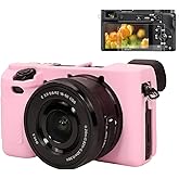 Pocoukate Case for Sony Alpha A6400, A6300, Camera, Soft Silicone Protective Cover Skin with Screen Protector Accessories for Sony Alpha A6400 / 6300 Digital Camera Silicone Cas - Pink