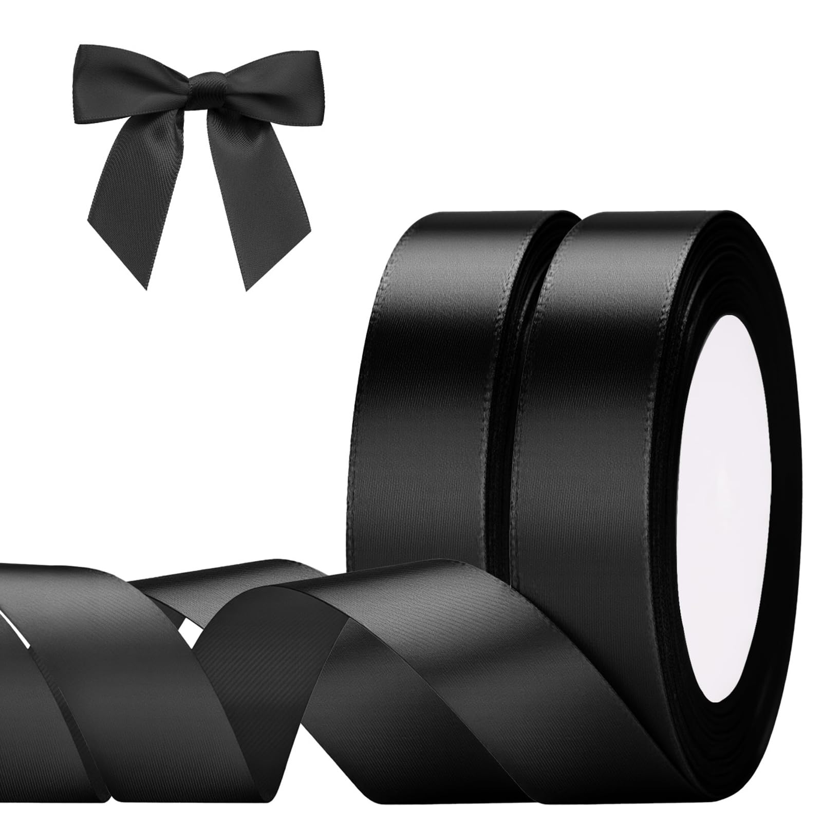 G2PLUS Black Satin Ribbons - 20mm Gift Wrap Ribbon- 44M Halloween Ribbons for Gift Wrapping - Gift Wrapping Ribbon for Halloween Wrapping Gift Craft - 2 Roll x 22M