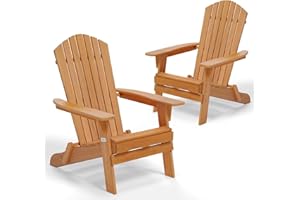 VINGLI Folding Adirondack Chairs Set of 2, Wood Adirondack Chair for Outdoor, Foldable Fire Pit Chairs for Patio, BBQ, Porch, Yard, Pool, Teak